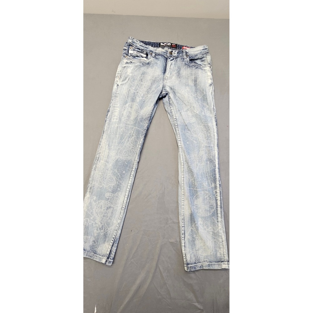 Ecko Unltd Mens Skinny Jeans Size 30 Light Acid Wash Distressed Denim Streetwear